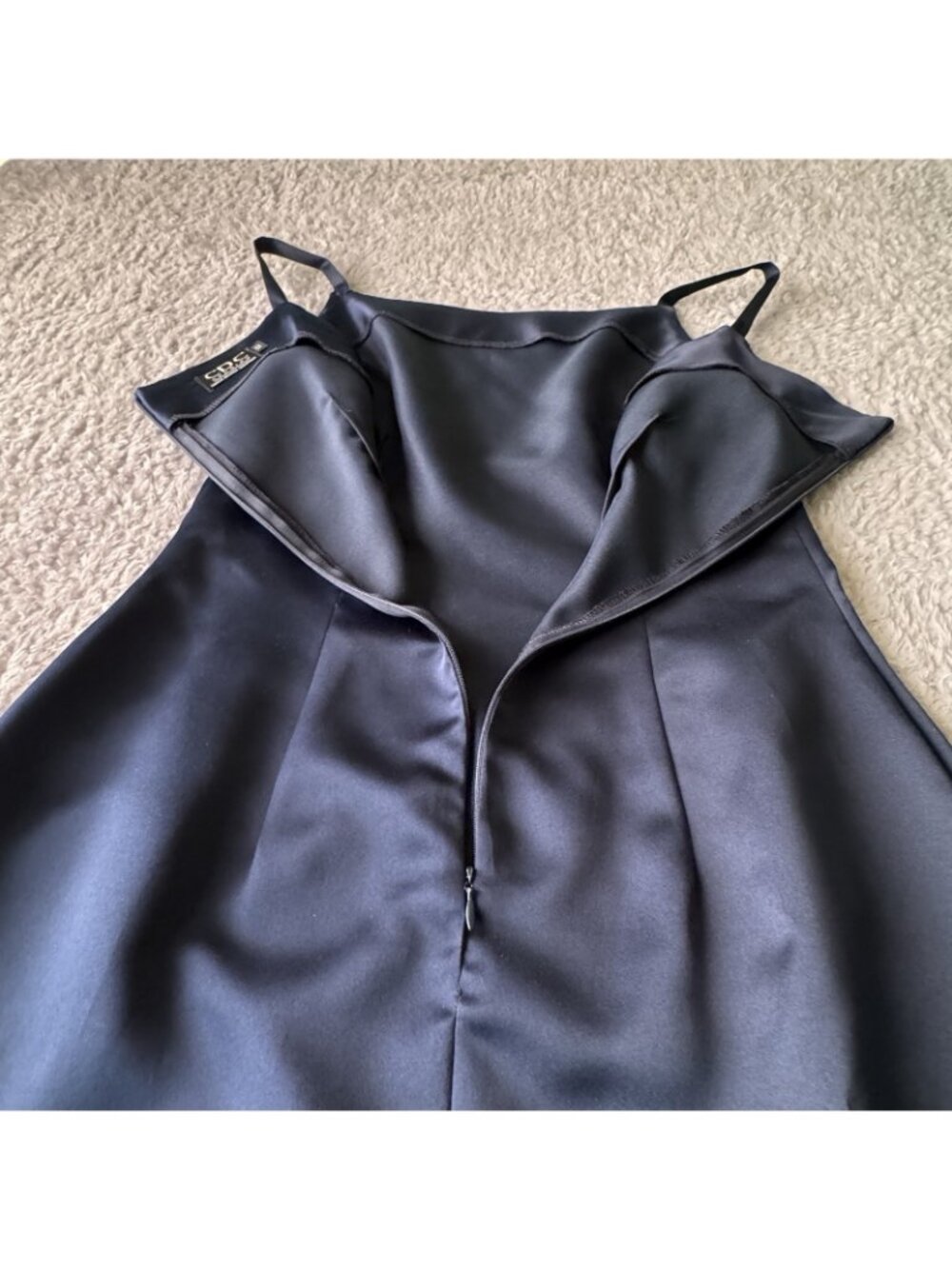 Evening Dress with Jacket Women's 10 Navy Blue Satin Sheath VTG MCM Design - USA - Picture 14 of 16